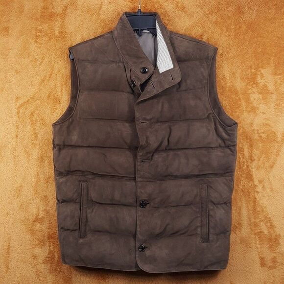 PETER MILLAR Jacket Mens Medium Brown Button Up Vest 100% Suede CORDOVA $1495 - Picture 3 of 14
